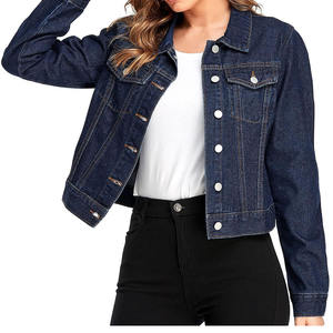 Veste femme recadrée Jean mode courte veste en jean légère ajustée extensible avec poches vêtements de mode - Product Image 5