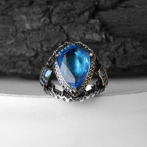 Turkish 925 Sterling <b>Silver</b> Men's <b>Ring</b> Ottoman Style Naturel <b>Black</b> <b>Stone</b> Handmade Fine Jewelry From Turkey Azuris VALKH1310 - Product Image 1
