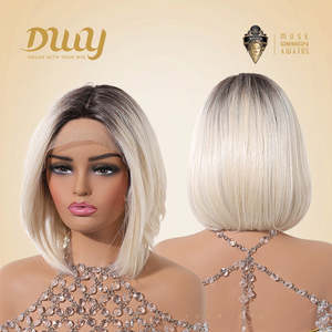 Milly-DWY 12 Inches Glueless Synthetic <b>Wig</b> for Women Short Blonde Bob with Transparent Lace Front Middle Part - Product Image 1