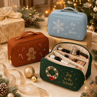 Sac de Voyage Cosmétique Brodé de Noël en Gros Grande Capacité Organisateur de Maquillage Portable pour Femmes Trousse de Toilette OEM ODM
