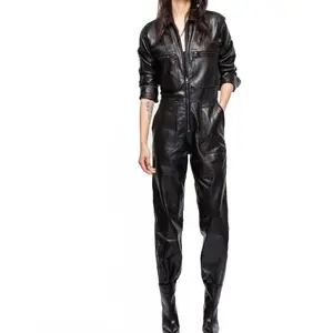 Đen Catsuit Cô Gái Da Một Mảnh Catsuit Phụ Nữ Dây Kéo Catsuit Tùy Chỉnh Tốt Nhất Thiết Kế Quần Áo Phụ Nữ Da Giản Dị Vải