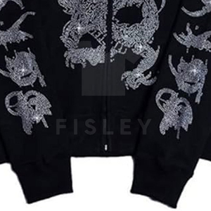 Sweat à capuche en molleton pour homme, coupe décontractée, hiver, 100% coton, tissu éponge français, fermeture éclair avec strass, style streetwear personnalisé - Product Image 6