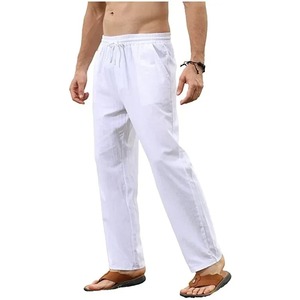 Pantalons de plage d'été pour hommes, pantalons de jogging, vêtements de rue, pantalons de sport en coton et en lin, pantalons décontractés, pantalons respirants à jambe droite - Product Image 3