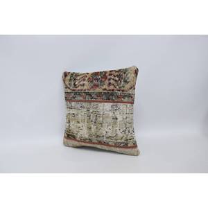 16x16 Beige Laine Kantha Patchwork Oreiller De Luxe Vintage Floral Tissé Coussin pour Literie Plancher Rustique Carré 18x18 Floral - Product Image 4