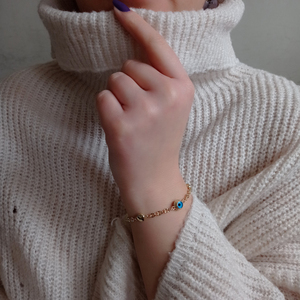 Bracelet porte-bonheur en or véritable 14K, perle turque mauvais yeux, breloque, bijoux turcs bon marché, bijoux fins, Bracelet traditionnel - Product Image 3