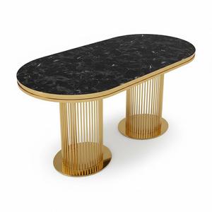 Ensemble de table à manger extensible moderne avec 6 chaises, plateau en verre trempé, pieds en métal, construction en aggloméré, portable, imperméable pour la salle à manger - Product Image 3