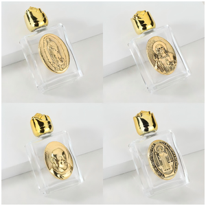 Bottiglia d'acqua santa in metallo dorato da 15 ml, incisa, con perline decorative creative <span class=keywords><strong>e</strong></span> contenitore in lega di vetro cristallo - Product Image 2