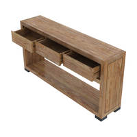 Table console en bois de teck contemporain, bois massif, 3 tiroirs, miroir, style rustique, blanchi à la chaux, luxe, entrée, villa, maison, salon moderne