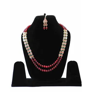 Ensemble de collier long Kundan marron, bijoux indiens traditionnels, objets de collection culturels - Product Image 3