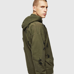 Sweat-shirt du fabricant de logo imprimé personnalisé Sweat-shirt à capuche zippé épais et vieilli avec broderie recadrée et lavé à l'acide - Product Image 2