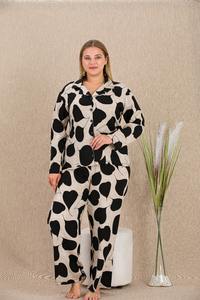 Ensemble de pyjama en viscose turque grande taille pour femmes, vêtements de nuit à manches longues boutonnés, fabriqué en Turquie, vêtements de nuit de haute qualité - Product Image 2