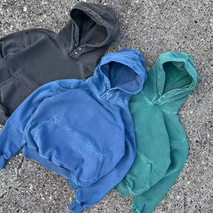 Fabricante personalizado Sun Faded bordado desgastado Streetwear ácido lavado hombres peso pesado Rhinestone Sudadera con capucha - Product Image 2