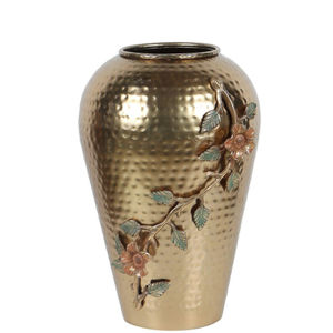 Florero de aluminio texturizado moderno con acento floral dorado Centro de mesa de metal elegante para decoración de hogar y oficina Precio bajo - Product Image 6
