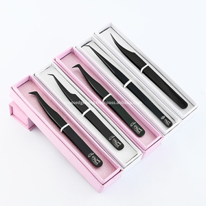 Los mejores suministros, pinzas para pestañas de volumen recto con punta de fibra, pinzas clásicas curvas individuales, agarre perfecto para pestañas, nunca se desliza - Product Image 1