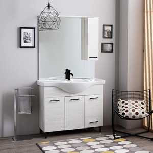 105cm Modern White Oak <b>Floor</b>-Standing Bathroom Cabinet with <b>Mirror</b> Ravenna Wall Unit Set - Product Image 1