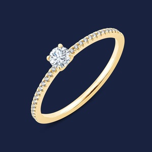 Bague en or massif 14 carats avec micro-diamants ronds et diamant de laboratoire rond de 0,25 carat GH-SI, idéale pour les occasions spéciales et les soirées - Product Image 1