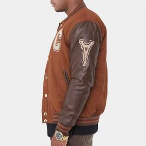 แจ็กเก็ตบอมเบอร์ทีมเบสบอลผ้ากำมะหยี่แขนหนังของผู้ชายปักลาย - Product Image 5