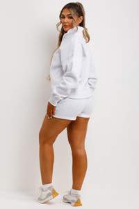 100 % Cotton <b>Grey</b> Marl 2 Piece <b>Women's</b> Half Zip Sweatshirt & <b>Shorts</b> Tracksuit Set <b>Women</b> Breathable Tracksuit Set Two Piece Set - Product Image 5