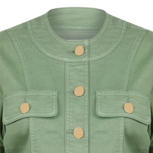 New 2025 High Quality 100% Cotton Green Denim Jacket Slim <b>Jean</b> <b>Ripped</b> Design for Winter/Autum Vintage Style Women's - Product Image 3