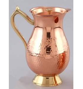 Decorative Hammered <b>Copper</b> <b>Jug</b> With Designer Brass Handle and Glossy Finish For Healthy Drinking - Product Image 1