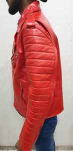 Warm Comfortable Coated Polyester Fiber Leather Fabric Single <b>Button</b> Men's Streetwear Bomber Jacket for Winter Wear Red - Product Image 3