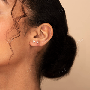 Pendientes únicos de Moissanite de oro blanco de 14 quilates, corte Simple con tornillo de 4 puntas, producto real del fabricante - Product Image 5