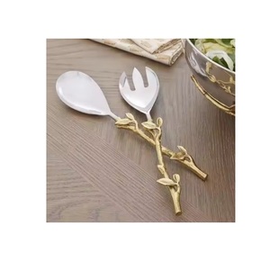 Ensemble d'ustensiles cuillère et fourchette à salade avec manche en métal en bois d'acacia naturel personnalisé - Product Image 6