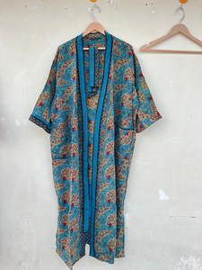 Kimono de seda crepé hecho a mano, vestido indio Vintage, bata para verano, Otoño, Primavera, Vestido de playa - Product Image 2