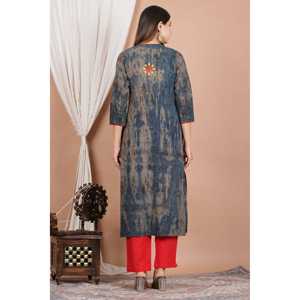 Chemisier et chemise Kurta droite brodés tie-dye pour femmes Styles à la mode - Product Image 3