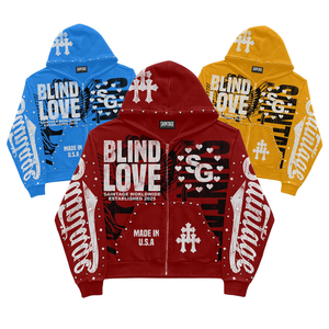 Sudadera con capucha y cremallera unisex extragrande con pedrería, de algodón grueso de 450 g/m², con estampado personalizado, fabricante de ropa urbana. - Product Image 5