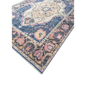 Alfombra de Lana Azul Savana Anudada a Mano para el Hogar, Diseño Clásico de Medallón Rectangular con Diamantes, Hecha a Mano para Adolescentes, para Sala de Estar o Pasillo - Product Image 2