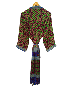 Kimono d'été de luxe, couverture de bikini, robe longue de nuit, kimono sari indien vintage en soie recyclée fait à la main, - Product Image 4