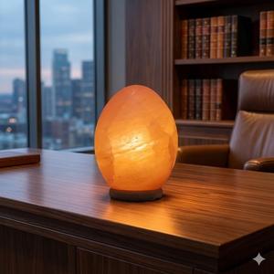 Lámpara de Huevo de Piedra de Sal del Himalaya, Luces LED Multicolores, Forma Ovalada, Técnica Tallada, Ecológica, Duradera, Estilo Antiguo, Arte - Product Image 1