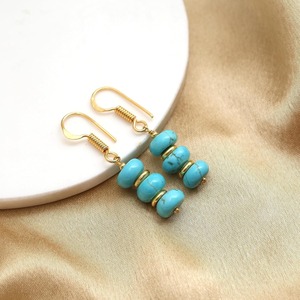 Handmade Turquoise Birthstone Dangle <b>Earrings</b> with Gold Spacer Beads, Findings & Gold Plated Hook <b>Drop</b> <b>Earrings</b> - Product Image 4