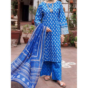 Ensemble Salwar Kameez 3 Pièces Bleu Non Cousu en Coton Dobby pour Femme – Collection Été 2026 – Tenue Ethnique Pakistanaise - Product Image 1