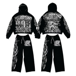 Pull-over lourd unisexe à capuche surdimensionné avec fermeture éclair éponge française personnalisée en usine pour coton imprimé bouffant pour l'hiver - Product Image 1