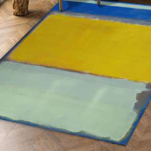 Alfombra de Lana con Diseño Abstracto Azul y Patchwork Tradicional, Ecológica, Impresa, con Base de Látex y Pelo Mediano - Product Image 4