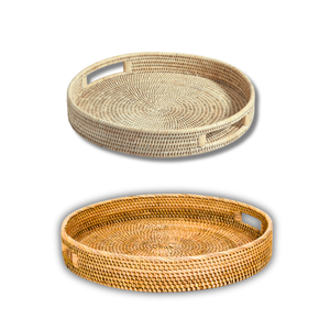 Panier/plateau en rotin en osier rond tissé à la main plateau de service de fruits 2 tailles pour la cuisine, la salle à manger ou le café - Product Image 1