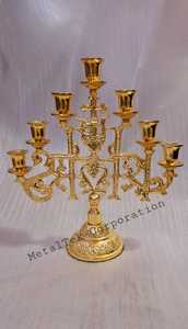 Menorah de aluminio, 7 ramas, candelabro de Iglesia alto chapado en oro, soporte de vela tradicional Judaica Hanukkah, lámparas ceremoniales Judías - Product Image 2