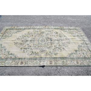 Tapis Vintage Classique en Laine de Grande Surface Beige Vert Patchwork Rectangle Motif 5.1X9.1 pieds Viscose PP Matériel Latex pour Couloir - Product Image 3