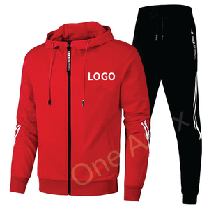 Survêtement à capuche 2 pièces à manches longues pour hommes 100% coton décontracté Gym Workout Activewear motif solide hiver saison fermeture éclair survêtement - Product Image 1