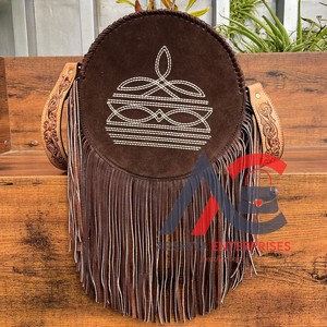 2025 nouveau gros grande capacité botte point daim cuir rond bandoulière frange sac en cuir véritable cercle sacs à main pour femmes - Product Image 1