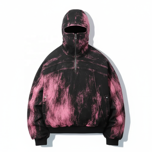 Sudadera con Capucha Extra Grande Estilo Lavado Ácido, Sudadera con Media Cremallera y Capucha Estilo Ninja, Unisex, 100% Algodón, Invierno - Product Image 5