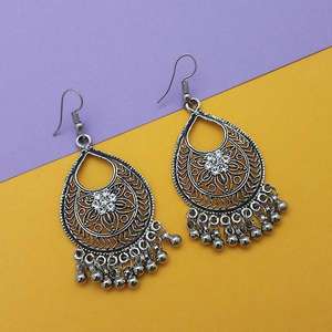 Jeweljunk <b>Fine</b> Stud Oxidised Plated White Austrian Stone Dangler <b>Earrings</b> 1314773 - Product Image 1
