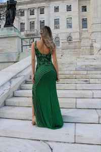 Vestido de noche elegante de longitud completa para mujer, malla polivinílica transpirable, característica antiestática, perlas bordadas, abalorios para cóctel - Product Image 4