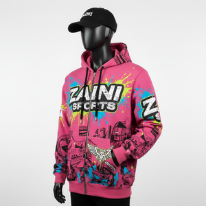 Premium 320 GSM Fleece Zipper Hoodie Streetwear estilo suave mezcla de algodón tela Multicolor estampado personalizado Logo Zip Basics Hoodie - Product Image 4