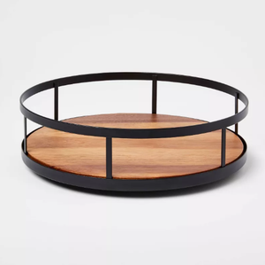 Porte-parfum rond en métal au design unique en laiton AK en noir fini avec base en bois pour décor de salon/décor de table - Product Image 1