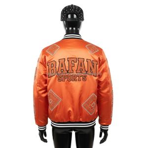Women Premium Satin Jacket in Vibrant Orange with Embroidered <b>Patch</b> <b>Panels</b> and Custom Logo Options Women Satin Jackets - Product Image 2