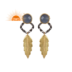 Último diseño hecho a mano 18K chapado en oro Hydro azul Calcedonia pendiente personalizado joyería fabricante - Product Image 1