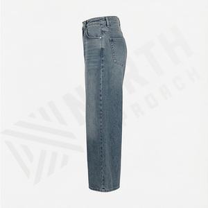 <b>Vintage</b> High Waist Women's Denim <b>Trousers</b> Slimming Pear Shaped Loose Straight Bell Bottoms Customized Color Baggy Woven - Product Image 3